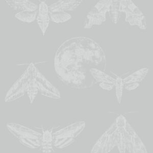 Amazing Moths tapeet, helehalli taustaga, täpitehnikas valgete ööliblikate ja kuu kujutisega.