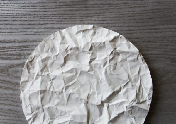 Arid concrete tray with crumpled paper texture, Estonian product design, collectible decorative item