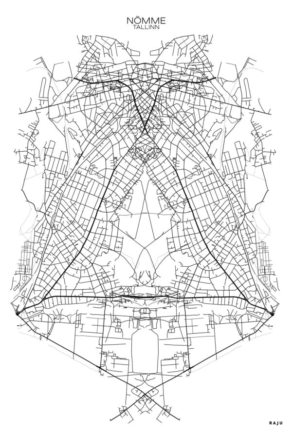 Nõmme linnaosa graafiline kaart 'citybug' kujundusega, kaasaegne Eesti kunst. / Nõmme district graphic map with 'citybug' design, modern Estonian art