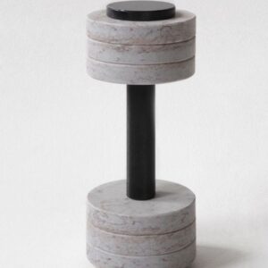 GymChic dumbbell with excava rough stone discs and a black steel handle. Adjustable weight range from 2–6 kg, offering an exclusive and unique workout experience.